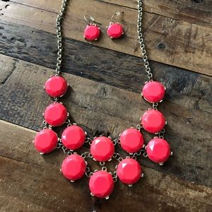 Coral Colored Necklace and Matching Earrings